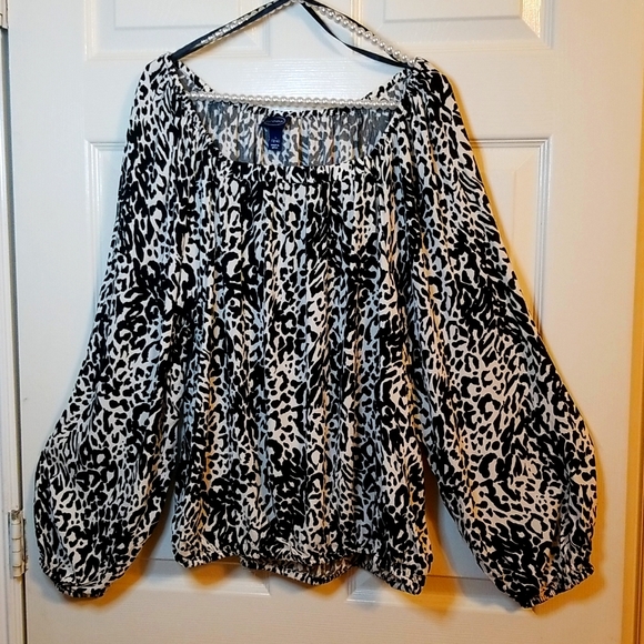 Scoop Womens Black White Zebra Print Longsleeve Shirt - Picture 2 of 10